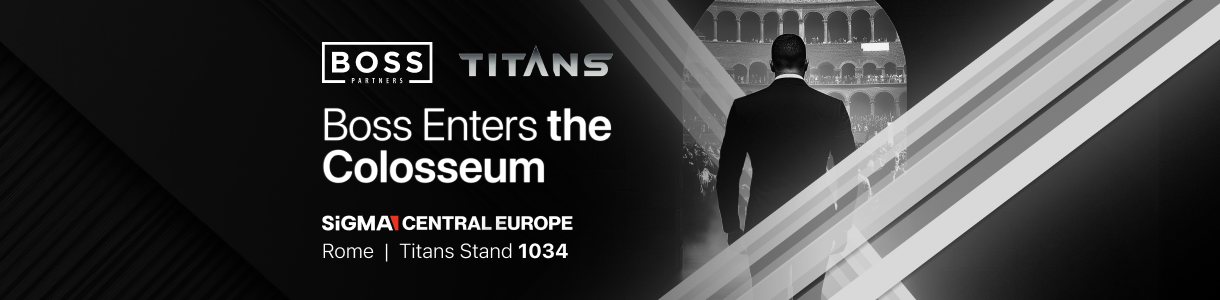 Boss Partners banner — “Boss Enters the Colosseum”, SiGMA Central Europe in Rome, Titans Stand 1034