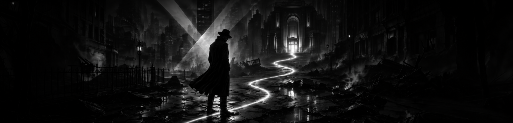Boss Partners noir banner with a figure following a glowing path